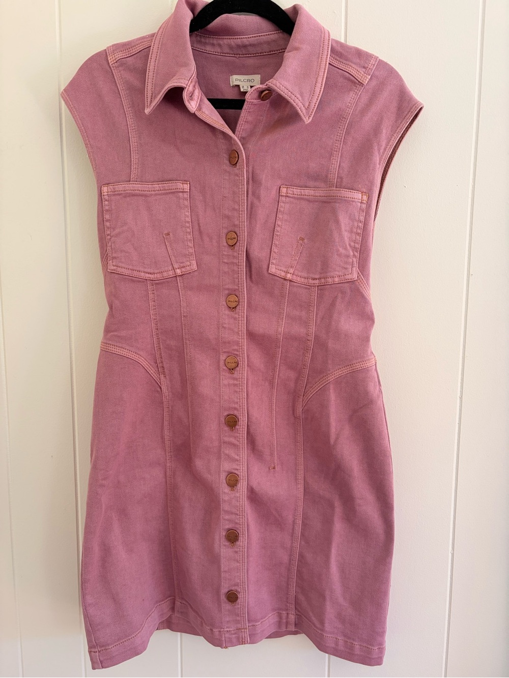 Pilcro Pink Sleeveless Button-Front Denim Dress
